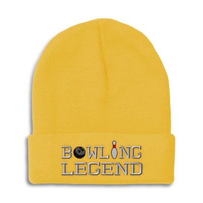 Beanies for Men Bowling Legend Embroidery Skull Cap Winter Hats for Women Acrylic One Size Yellow Design Only