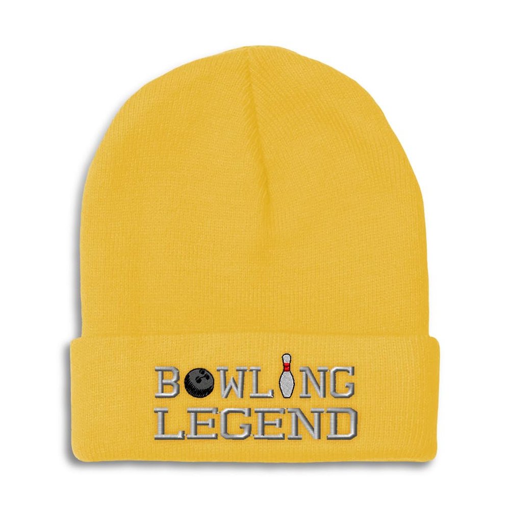 Beanies for Men Bowling Legend Embroidery Skull Cap Winter Hats for Women Acrylic One Size Yellow Design Only