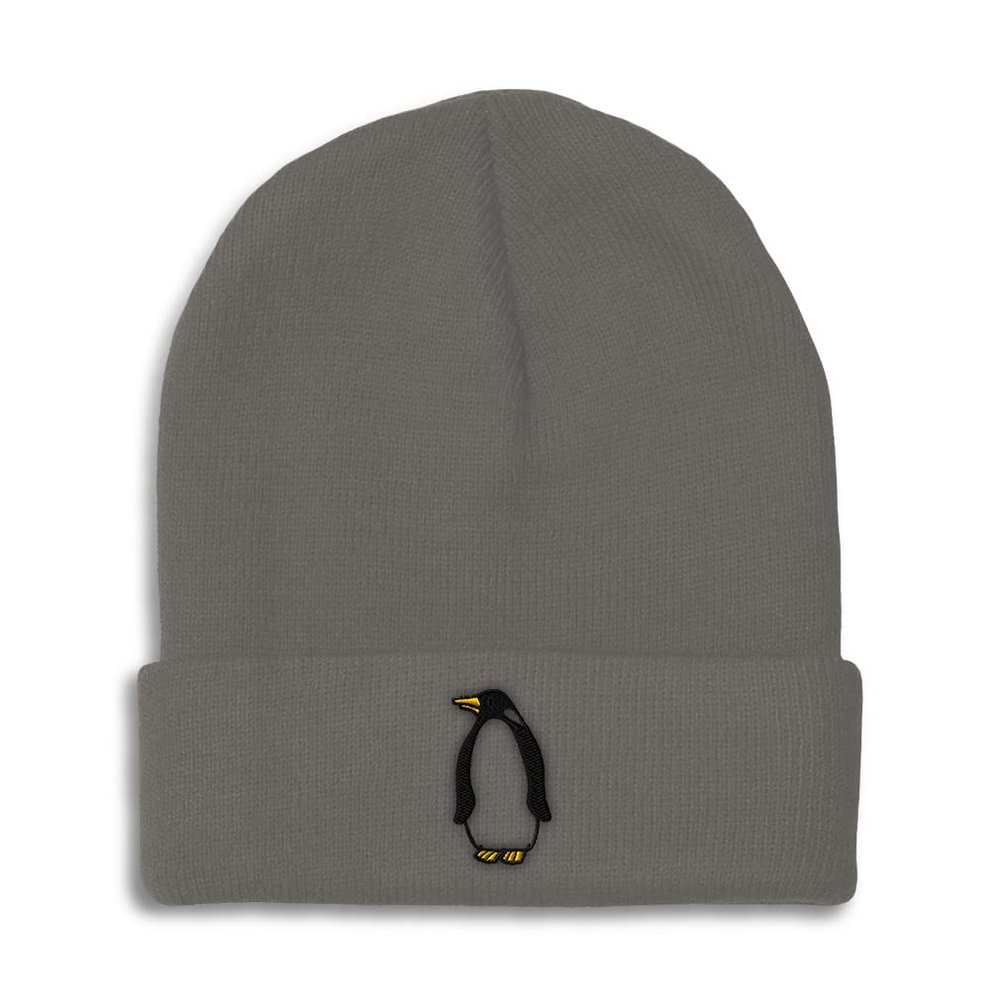 Beanies for Men Penguin A Embroidery Wild Animals Penguin Winter Hats for Women Acrylic Skull Cap 1 Size Dark Grey Design Only