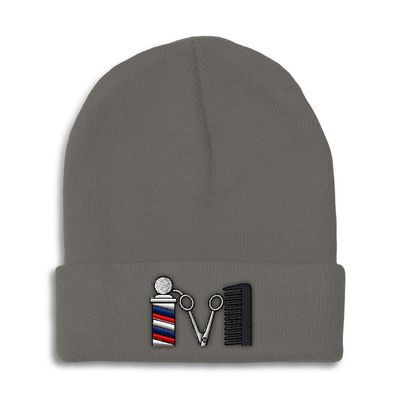 Beanies for Men Barber Logo Embroidery Skull Cap Winter Hats for Women Acrylic One Size Dark Grey Design Only