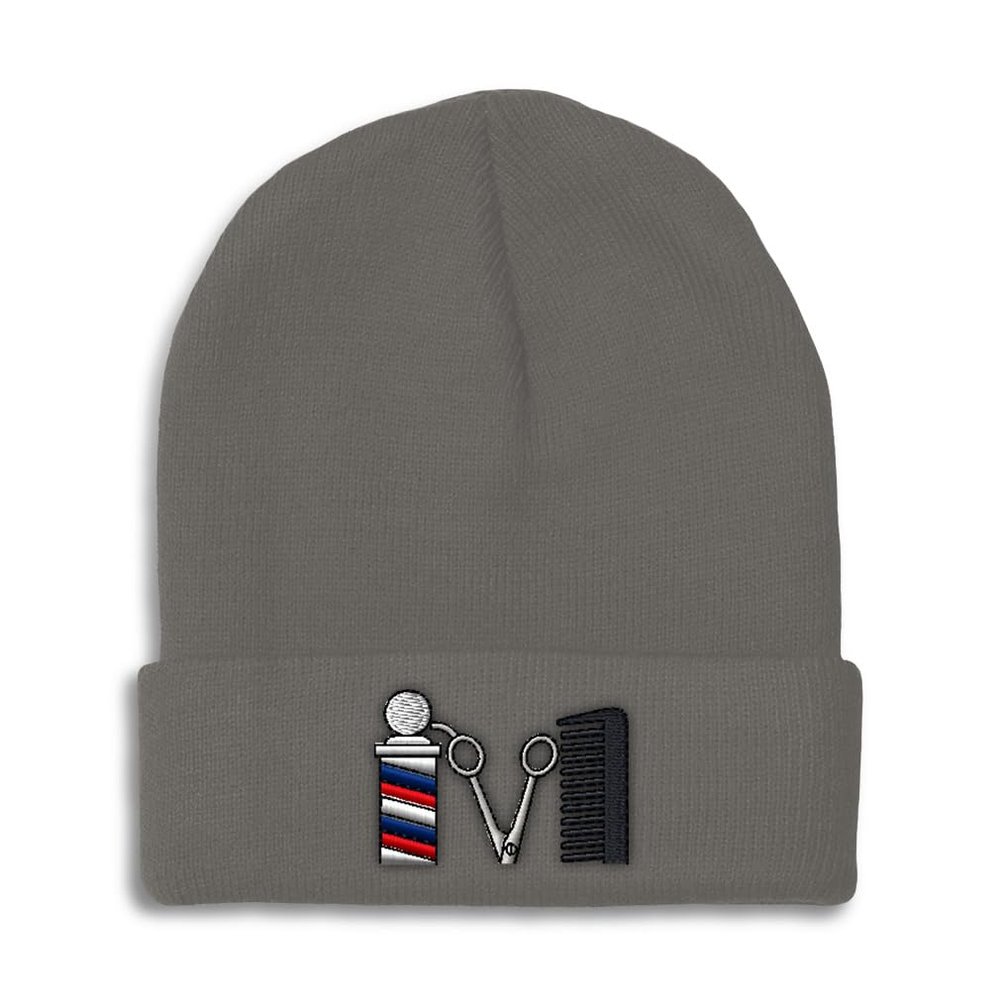 Beanies for Men Barber Logo Embroidery Skull Cap Winter Hats for Women Acrylic One Size Dark Grey Design Only