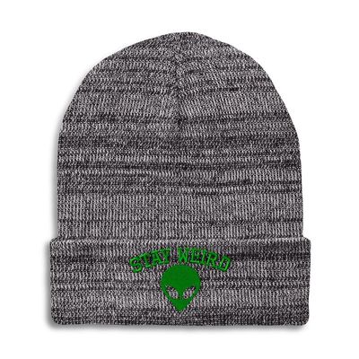 Speedy Pros Beanies for Men Alien Stay Weird Embroidery Skull Cap Winter Hats for Women Acrylic One Size Heather Grey Design Only
