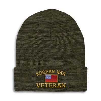 Speedy Pros Beanies for Men American Veteran Korean War A Skull Cap Winter Hats for Women Acrylic One Size Heather Olive Green Design Only