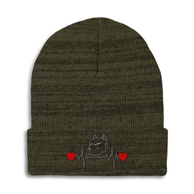 Custom Beanies for Men Dog Pit Bull Lifeline A Embroidery Dogs Animal Winter Hats for Women Acrylic Skull Cap 1 Size Heather Olive Green Personalized Text Here
