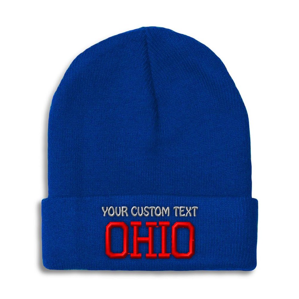 Custom Beanies for Men Ohio State USA America B Embroidery Skull Cap Winter Hats for Women Acrylic One Size Royal Blue Personalized Text Here