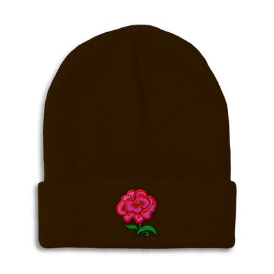 Speedy Pros Beanies for Men Plants Fringe Flower Roses Embroidery Flowers and Plants Rose Winter Hats for Women Acrylic Skull Cap 1 Size Brown Design Only
