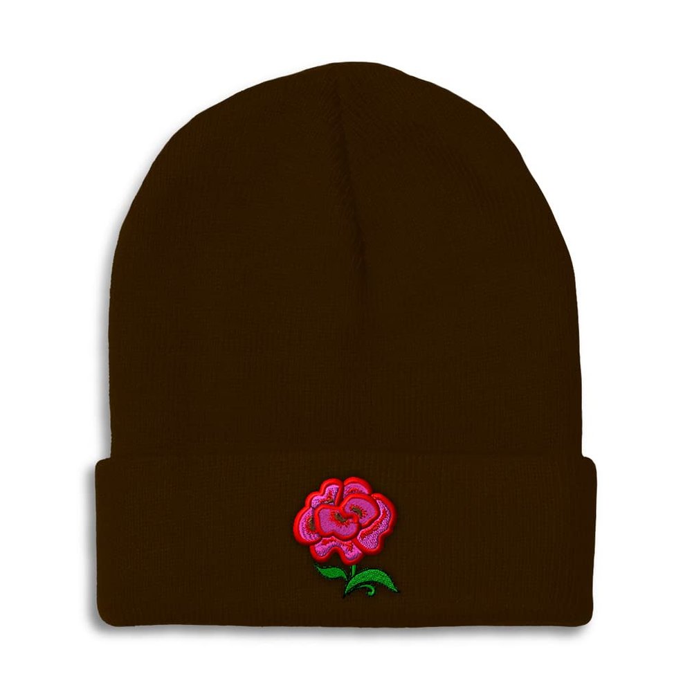 Speedy Pros Beanies for Men Plants Fringe Flower Roses Embroidery Flowers and Plants Rose Winter Hats for Women Acrylic Skull Cap 1 Size Brown Design Only