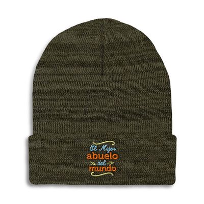 Beanies for Men El Mejor Abuelo Del Mundo A Embroidery Grandpa Grandfather Grandpa Winter Hats for Women Acrylic Skull Cap 1 Size Heather Olive Green Design Only