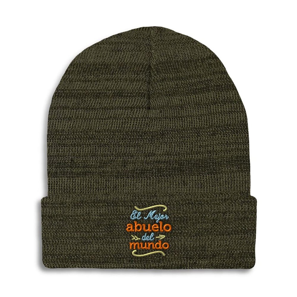 Beanies for Men El Mejor Abuelo Del Mundo A Embroidery Grandpa Grandfather Grandpa Winter Hats for Women Acrylic Skull Cap 1 Size Heather Olive Green Design Only