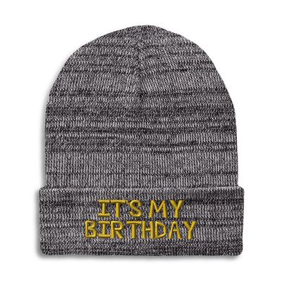 Speedy Pros Beanies for Men It's My Birthday Gold Embroidery Skull Cap Winter Hats for Women Acrylic One Size Heather Grey Design Only