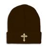 Beanies for Men Gold Outline Orthodox Cross Faith Jesus God Skull Cap Winter Hats for Women Acrylic One Size Brown Design Only view 1