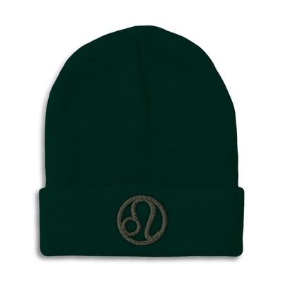 Beanies for Men Leo Embroidery Zodiac Leo Winter Hats for Women Acrylic Skull Cap 1 Size Forest Green Design Only