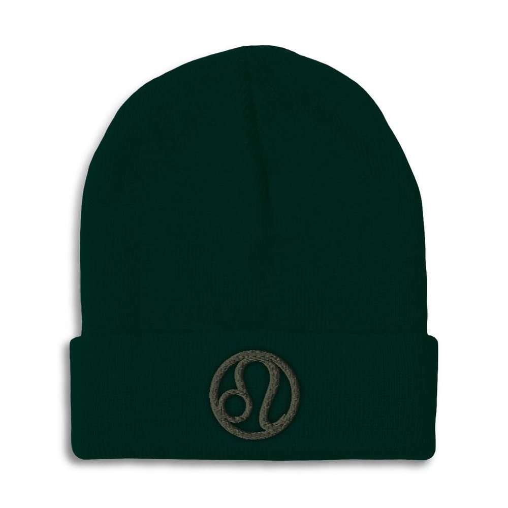 Beanies for Men Leo Embroidery Zodiac Leo Winter Hats for Women Acrylic Skull Cap 1 Size Forest Green Design Only