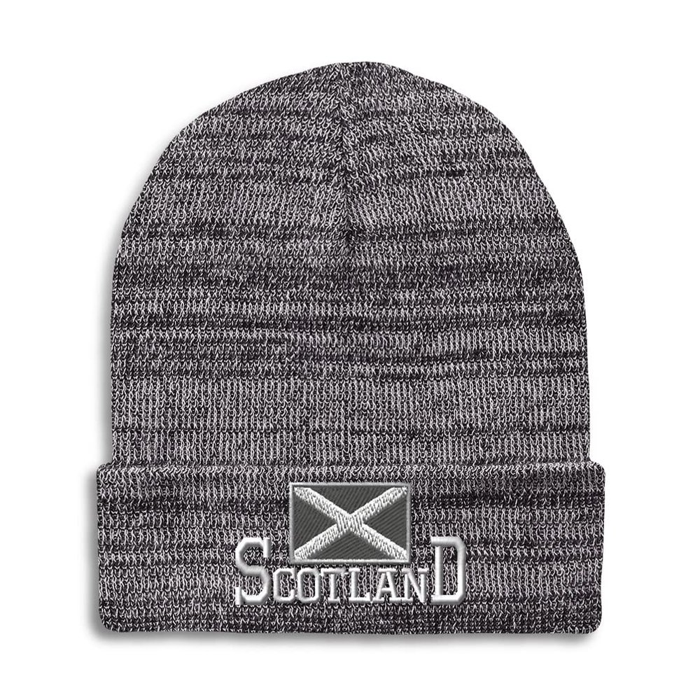 Speedy Pros Beanies for Men Scotland Flag Scottish Black Embroidery Flags Symbol Winter Hats for Women Acrylic Skull Cap 1 Size Heather Grey Design Only