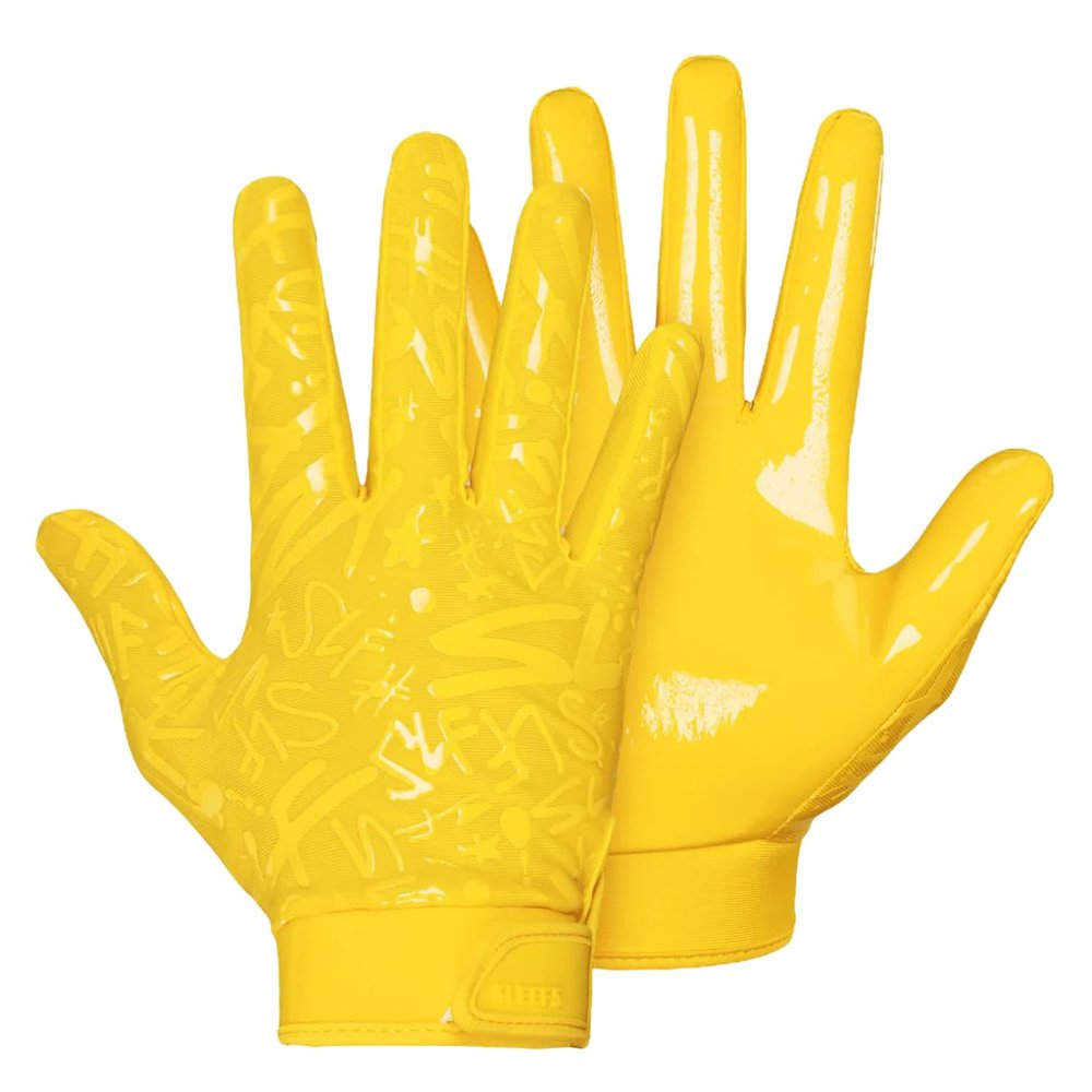SLEEFS Youth Football Gloves for Boys and Girls, Lemon Yellow Sticky Receiver Flag Football Gloves for Youth, Adult Men or Women, Stretch Fit, No Slip, Perfect Grip, Machine Washable, Small