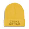 Beanies for Men It's My Birthday Gold Embroidery Skull Cap Winter Hats for Women Acrylic One Size Yellow Design Only view 1