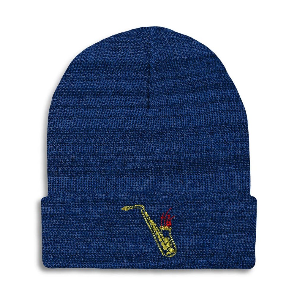 Speedy Pros Beanies for Men Alto Saxophone Embroidery General Music Alto Saxophone Embroidery Winter Hats for Women Acrylic Skull Cap 1 Size Heather Royal Blue Design Only