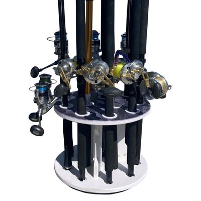 Rush Creek Creations | Salty Marine Grade Waterproof Spinning Fishing Rod Holder for 12 Saltwater/Freshwater Fishing Poles, Gear, and Accessories | Fishing Rod Rack for Garage Organization