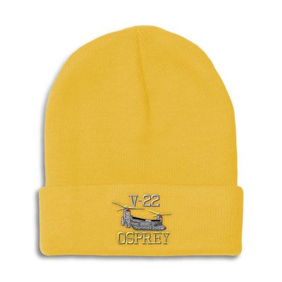 Beanies for Men Air Force Helicopter V-22 Osprey Embroidery Helicopters Aircraft Winter Hats for Women Acrylic Skull Cap 1 Size Yellow Design Only