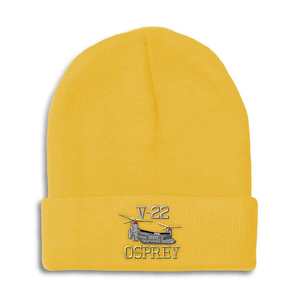 Beanies for Men Air Force Helicopter V-22 Osprey Embroidery Helicopters Aircraft Winter Hats for Women Acrylic Skull Cap 1 Size Yellow Design Only