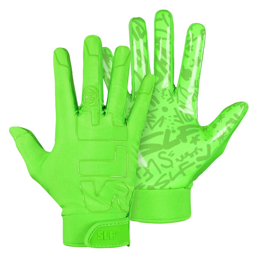 SLEEFS Youth Football Gloves for Boys and Girls, Neon Green Sticky Receiver Flag Football Gloves for Youth, Adult Men or Women, Stretch Fit, No Slip, Perfect Grip, Machine Washable, Extra Extra Large