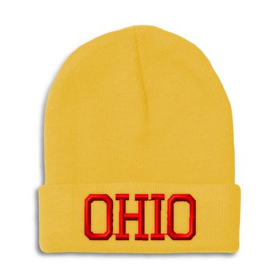 Beanies for Men Ohio State USA America B Embroidery Skull Cap Winter Hats for Women Acrylic One Size Yellow Design Only