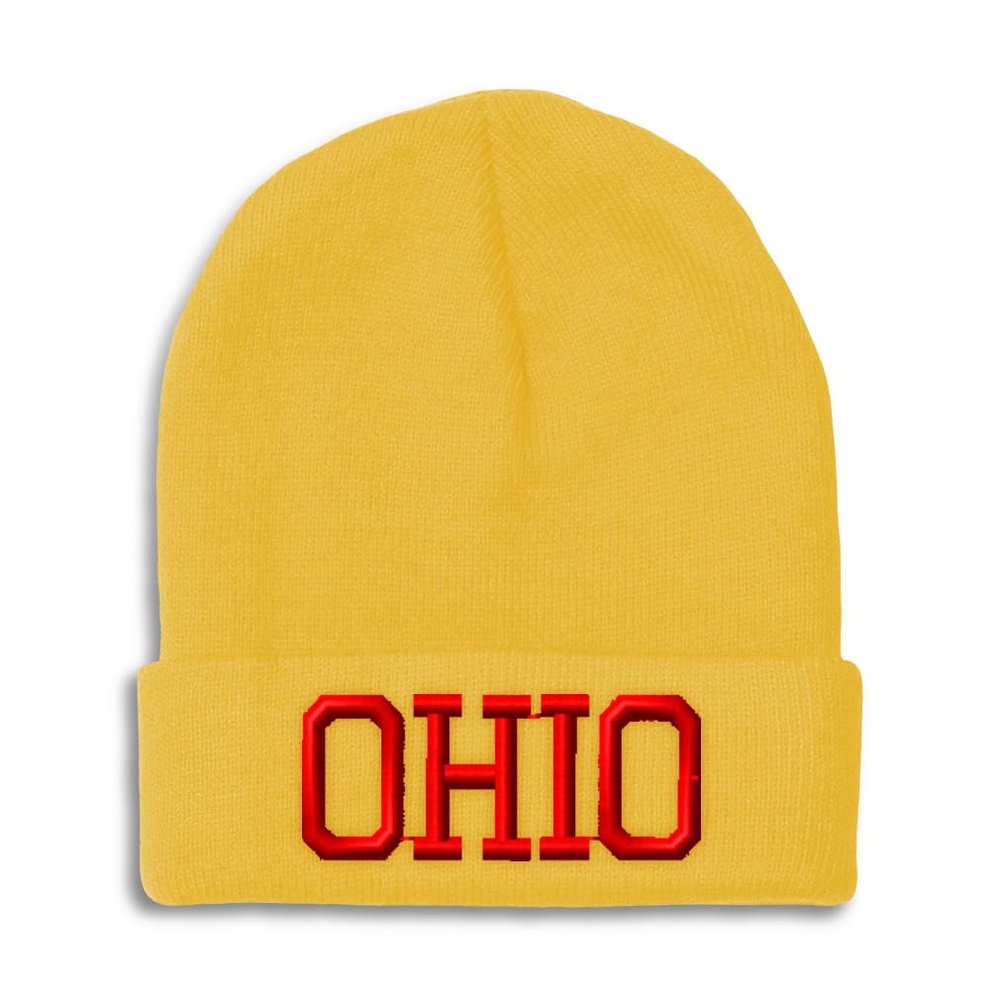 Beanies for Men Ohio State USA America B Embroidery Skull Cap Winter Hats for Women Acrylic One Size Yellow Design Only