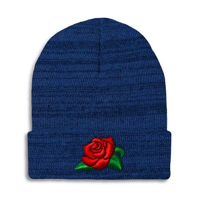 Speedy Pros Beanies for Men Rose Flower A Embroidery Skull Cap Winter Hats for Women Acrylic One Size Heather Royal Blue Design Only