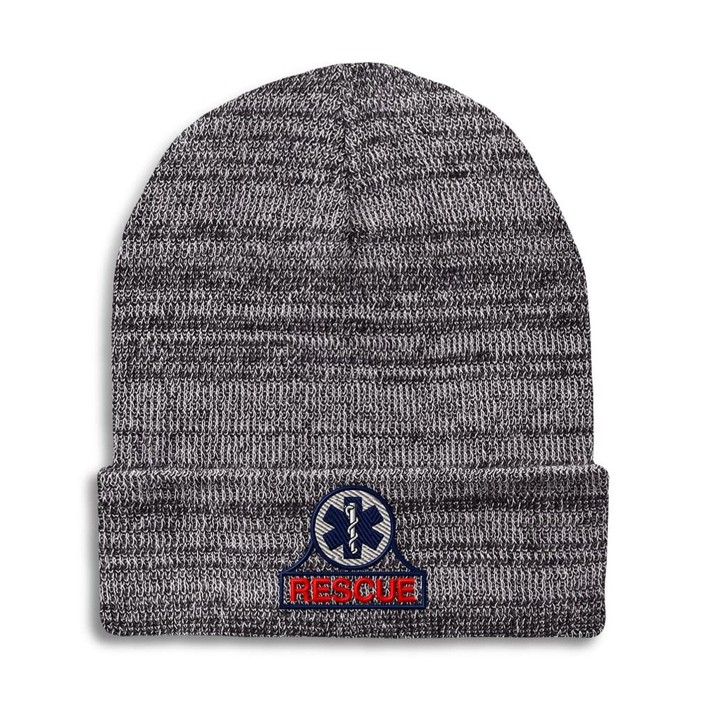 Beanies for Men EMT Rescue Embroidery Paramedic Rescue Winter Hats for Women Acrylic Skull Cap 1 Size Heather Grey Design Only