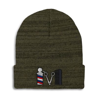 Speedy Pros Beanies for Men Barber Logo Embroidery Skull Cap Winter Hats for Women Acrylic One Size Heather Olive Green Design Only