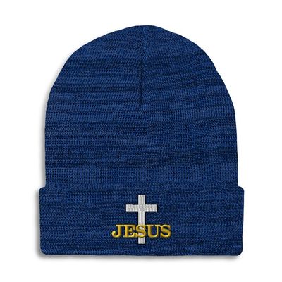 Beanies for Men Christian Cross Jesus Faith Jesus Christ Skull Cap Winter Hats for Women Acrylic One Size Heather Royal Blue Design Only