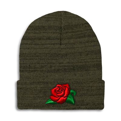 Speedy Pros Beanies for Men Rose Flower A Embroidery Skull Cap Winter Hats for Women Acrylic One Size Heather Olive Green Design Only