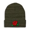 Speedy Pros Beanies for Men Rose Flower A Embroidery Skull Cap Winter Hats for Women Acrylic One Size Heather Olive Green Design Only view 1