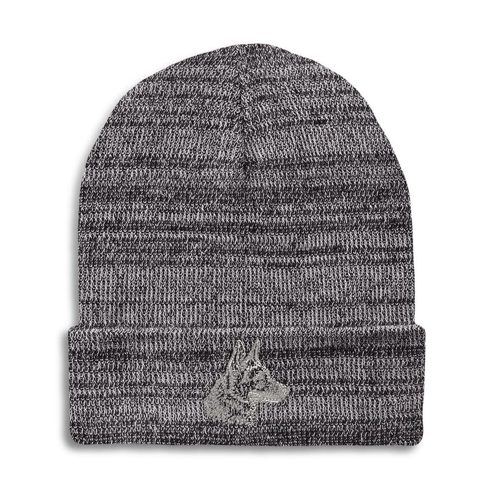 Beanies for Men German Shepherd Head Silver Embroidery Skull Cap Winter Hats for Women Acrylic One Size Heather Grey Design Only