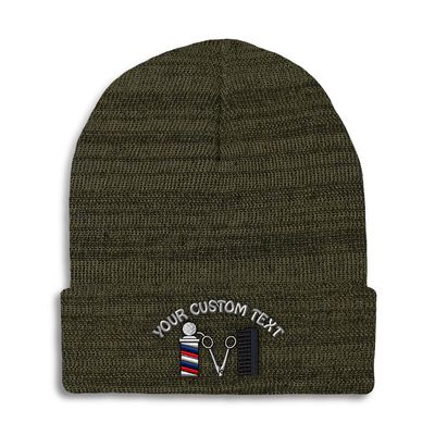 Custom Beanies for Men Barber Logo Embroidery Skull Cap Winter Hats for Women Acrylic One Size Heather Olive Green Personalized Text Here