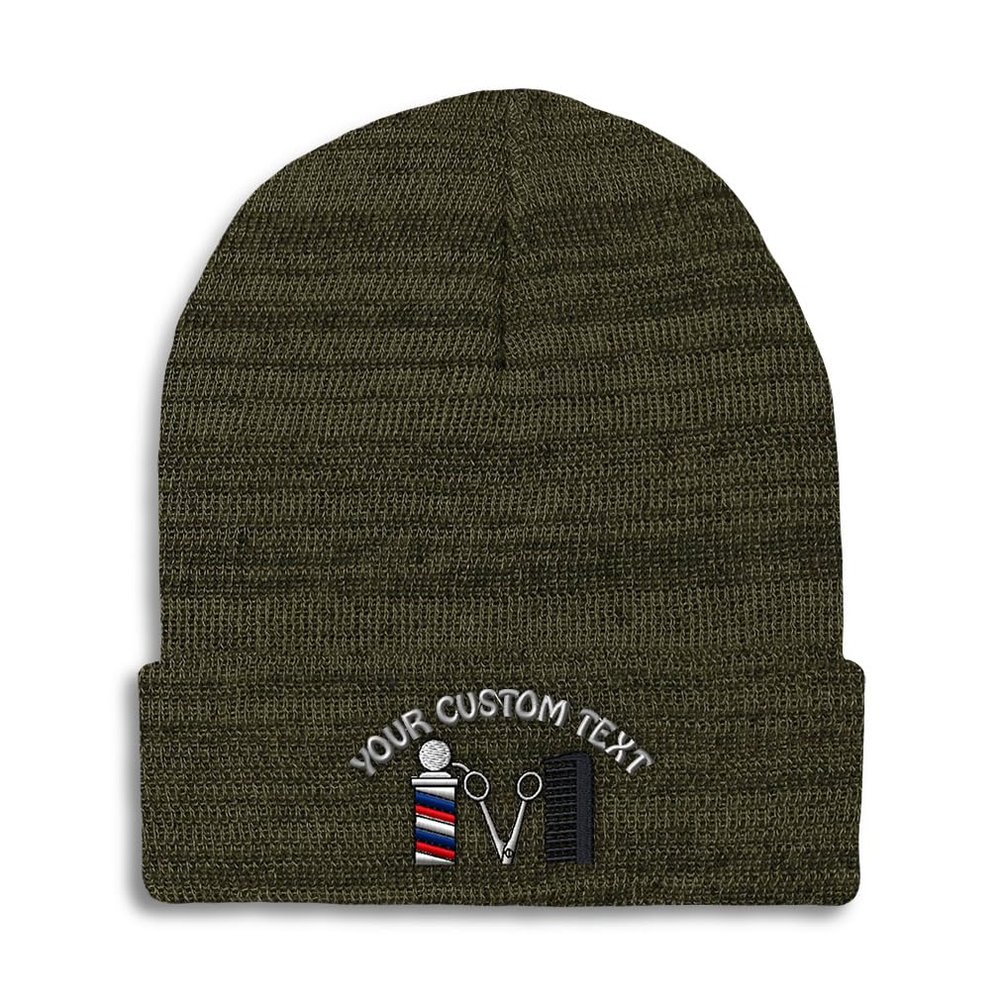 Custom Beanies for Men Barber Logo Embroidery Skull Cap Winter Hats for Women Acrylic One Size Heather Olive Green Personalized Text Here