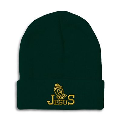 Beanies for Men Jesus Christian Hands Praying A Embroidery Christian Belief Winter Hats for Women Acrylic Skull Cap 1 Size Forest Green Design Only