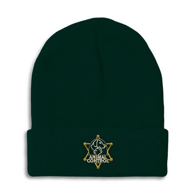 Beanies for Men Animal Control A Embroidery Skull Cap Winter Hats for Women Acrylic One Size Forest Green Design Only