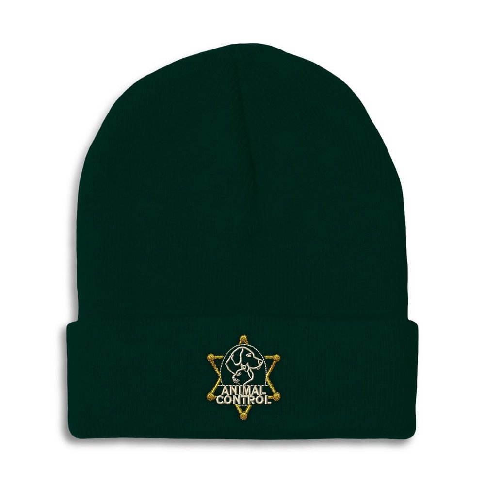 Beanies for Men Animal Control A Embroidery Skull Cap Winter Hats for Women Acrylic One Size Forest Green Design Only