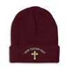 Custom Beanies for Men Gold Outline Orthodox Cross Faith Jesus God Skull Cap Winter Hats for Women Acrylic One Size Burgundy Personalized Text Here view 1