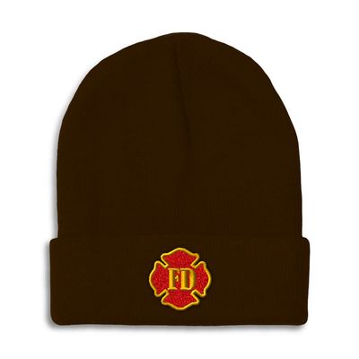 Beanies for Men Fd Fire Department Embroidery Firefighter Fd Winter Hats for Women Acrylic Skull Cap 1 Size Brown Design Only