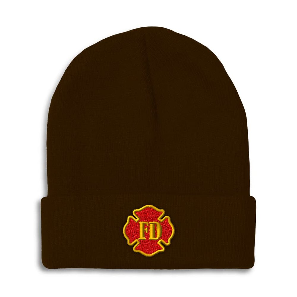 Beanies for Men Fd Fire Department Embroidery Firefighter Fd Winter Hats for Women Acrylic Skull Cap 1 Size Brown Design Only