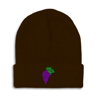 Speedy Pros Beanies for Men Grapes Embroidery Fruit Funny Winter Hats for Women Acrylic Skull Cap 1 Size Brown Design Only
