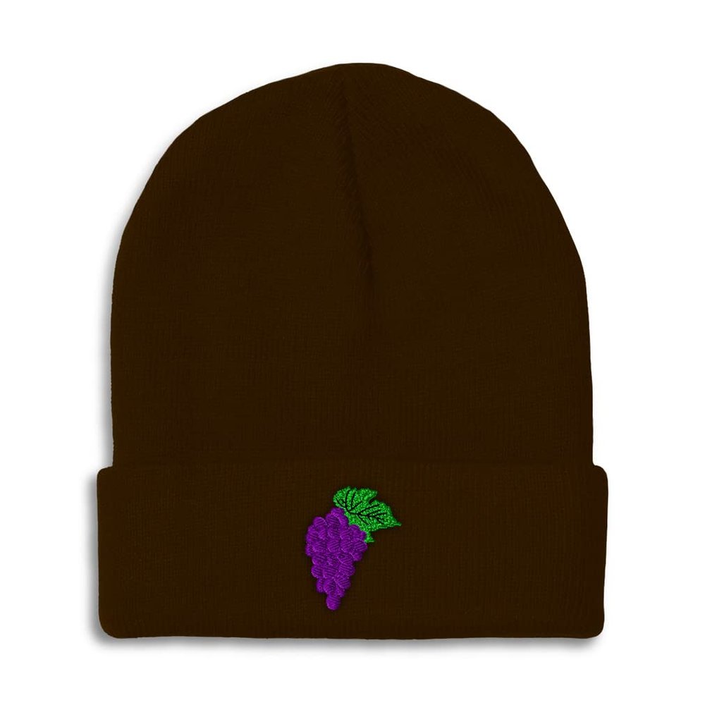 Speedy Pros Beanies for Men Grapes Embroidery Fruit Funny Winter Hats for Women Acrylic Skull Cap 1 Size Brown Design Only