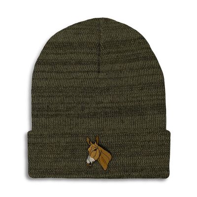 Beanies for Men Mule Head Embroidery Farm and Domesticated Animals Winter Hats for Women Acrylic Skull Cap 1 Size Heather Olive Green Design Only