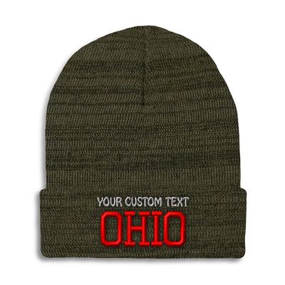 Custom Beanies for Men Ohio State USA America B Embroidery Skull Cap Winter Hats for Women Acrylic One Size Heather Olive Green Personalized Text Here