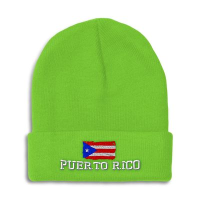 Beanies for Men Puerto Rican Flag Puerto Rico Embroidery Skull Cap Winter Hats for Women Acrylic One Size Lime Design Only