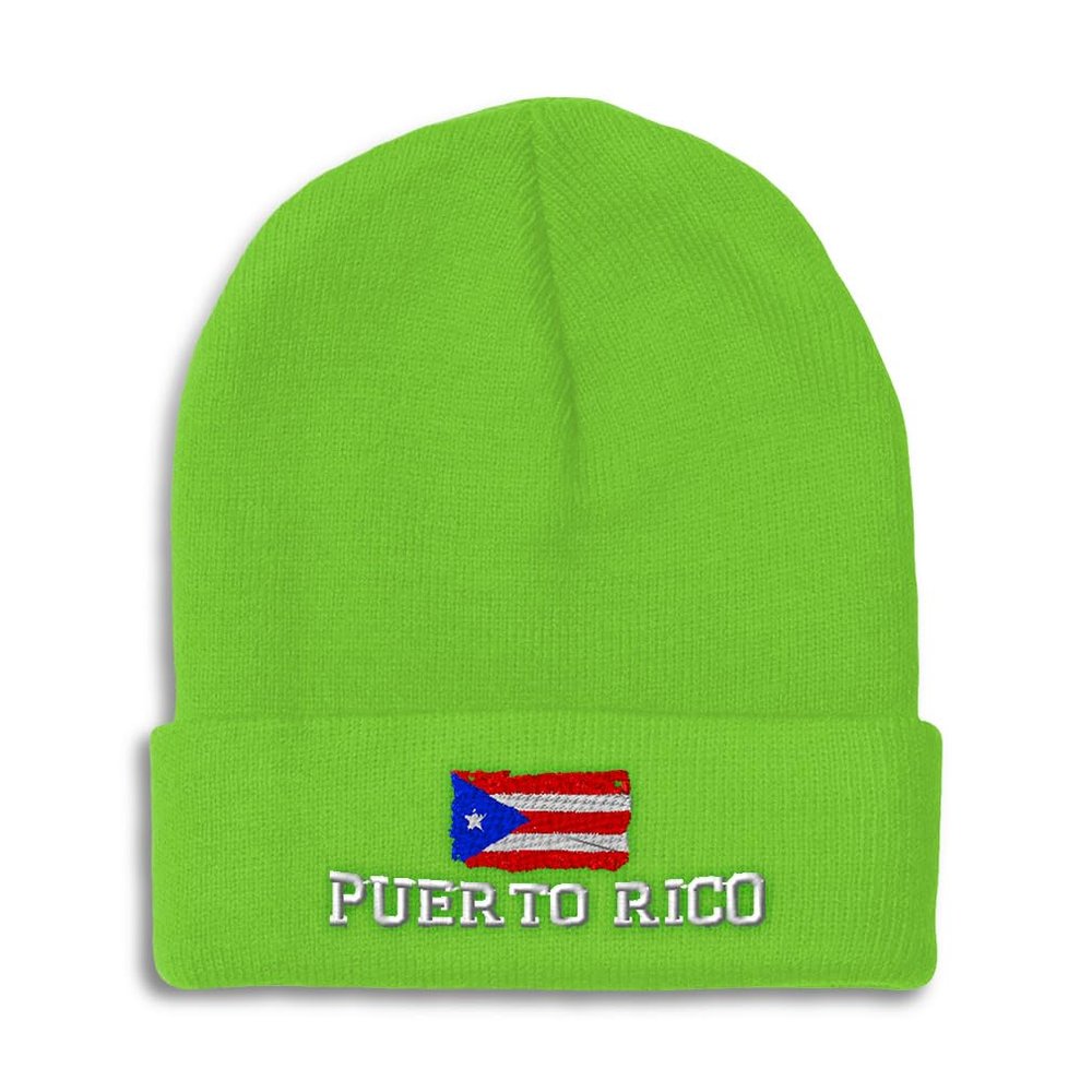 Beanies for Men Puerto Rican Flag Puerto Rico Embroidery Skull Cap Winter Hats for Women Acrylic One Size Lime Design Only