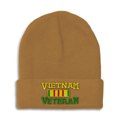 Beanies for Men Vietnam Veteran B Embroidery Others USA Winter Hats for Women Acrylic Skull Cap 1 Size Khaki Design Only