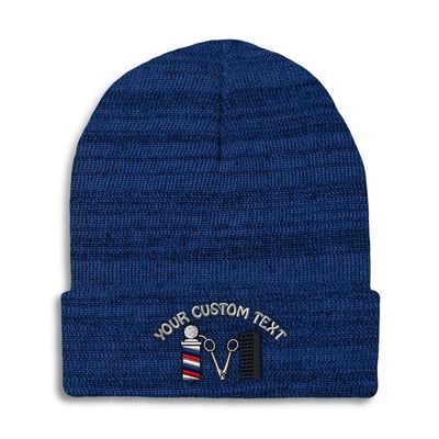Custom Beanies for Men Barber Logo Embroidery Skull Cap Winter Hats for Women Acrylic One Size Heather Royal Blue Personalized Text Here